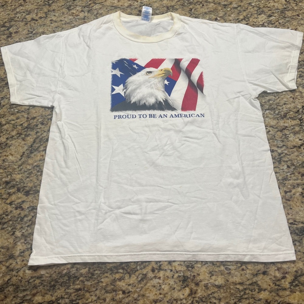 M&O Knits Proud To Be An American Eagle Flag Graphic T-Shirt White Large Mens